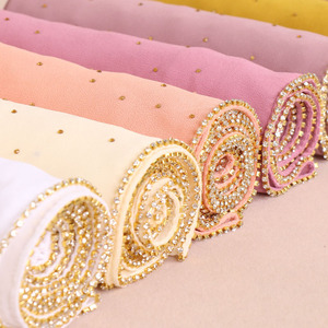 Autumn Muslim Women's <b>Square</b> Chain Yarn Solid Color Pearl Chiffon Rhinestone Long Breathable Scarf Shawl Wrap - Product Image 4