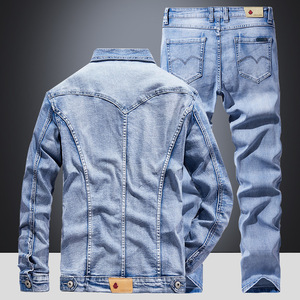 Completo Denim Slim Fit Elasticizzato da <span class=keywords><strong>Uomo</strong></span>, Due Pezzi, di Tendenza, Alta Qualità, Primavera e Autunno, Giacca Blu Chiaro - Product Image 3