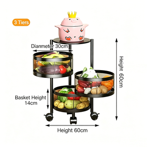 Rak Penyimpanan Putar Bulat 3/4/5 Tingkat untuk Buah dan Sayur, Rak Dapur Berputar dengan Roda