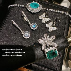 Ensemble de <span class=keywords><strong>bijoux</strong></span> en laiton de style vintage italien, boucles <span class=keywords><strong>d</strong></span>'oreilles pendantes paon iris, bague <span class=keywords><strong>émeraude</strong></span>, bracelet en forme <span class=keywords><strong>d</strong></span>'œuf avec pendentif tendance - Product Image 2