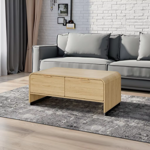 Mesa Auxiliar Moderna de Madera con Borde Curvo en Arco, 2 Cajones, Muebles de Sala de Estar, Mesa de Centro Económica para Sala de Estar - Product Image 5