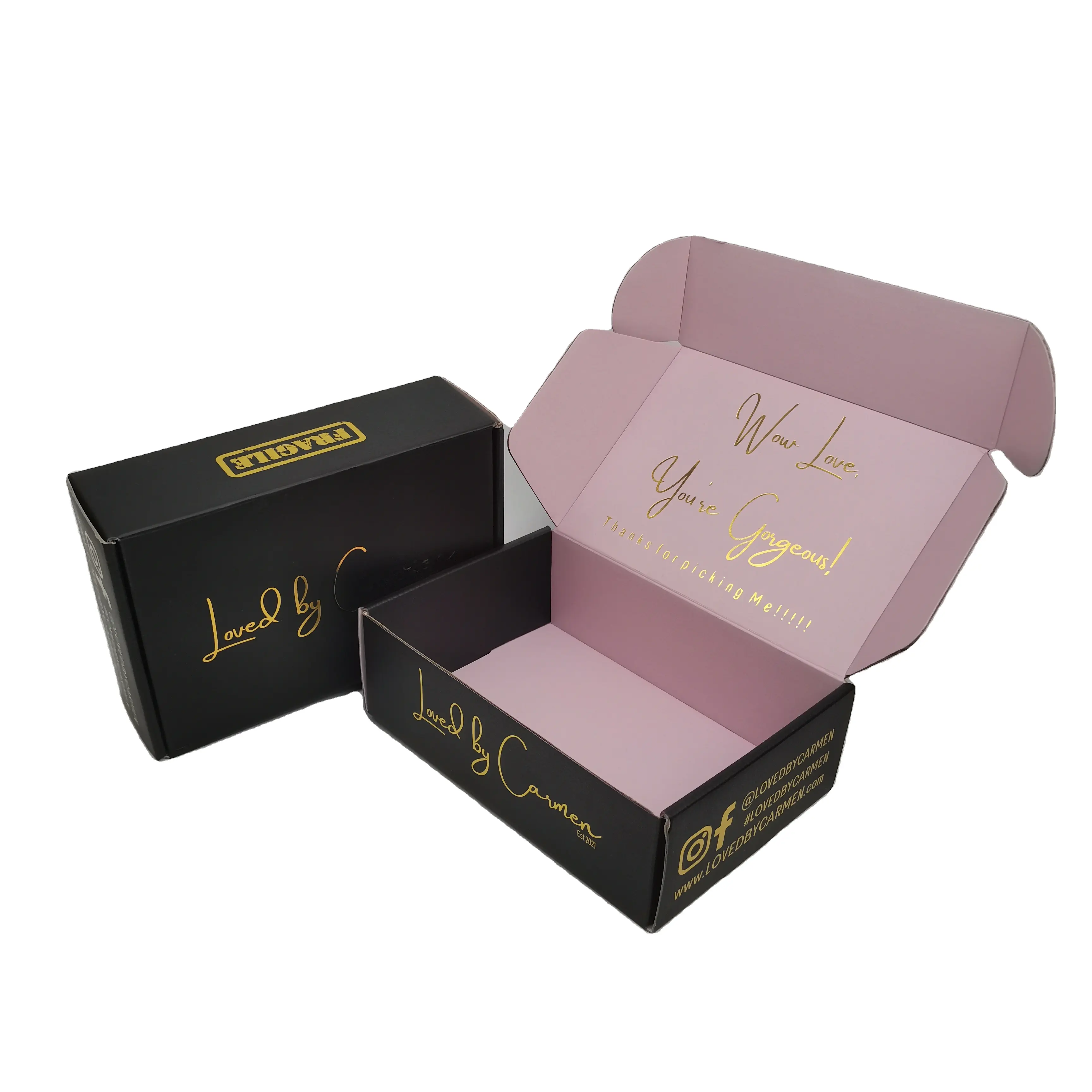 Black corrugated mailer boxes packaging custom box with logo packaging for Clothing Shoes Dress Apparel Lingerie