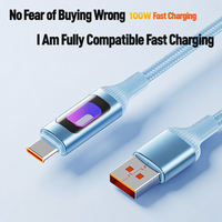 Câble USB-A vers Type-C 100W à charge ultra-rapide, tressé en nylon avec lumière respirante sept couleurs, transfert de données 480 Mbps