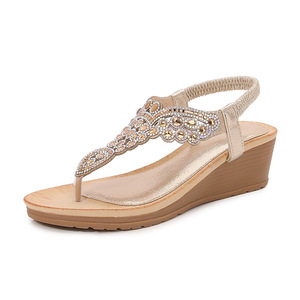 Sandales compensées élégantes blanches à paillettes avec strass, bout ouvert, à enfiler, pour femme, chaussures d'été - Product Image 6