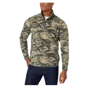 Wholesale new styles hoodie custom front kangaroo pockets camo half zip sherpa fleece hoodies for man