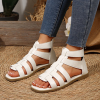 Nouveauté été 2025 Sandales plates tissées romaines Grande taille Sandales de plage pour femmes avec fermeture éclair arrière et découpes