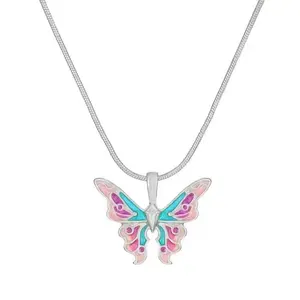 Fashion light luxury niche design necklace Retro gold silver necklace charm magic color dripping oil butterfly necklace