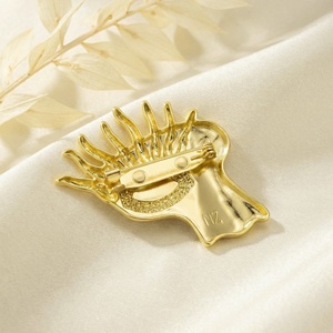 芸術的なゴールドアイブローチ、クリスタルエナメルグリーンアイ付き、ヴィンテージフェイスラペルピン、コートやドレスに - Product Image 3