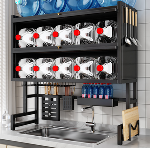 Étagère <span class=keywords><strong>de</strong></span> drainage en acier au carbone durable, grande capacité, rangement <span class=keywords><strong>de</strong></span> cuisine, armoire <span class=keywords><strong>de</strong></span> cuisine double couche étanche <span class=keywords><strong>avec</strong></span> tiroirs et étagères - Product Image 4