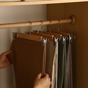 Solid Wood Pant Skirt Hanger With <b>Clips</b> Retro Style Clothing Organizer <b>Hook</b> Type Rectangle Shape Seamless Design - Product Image 2