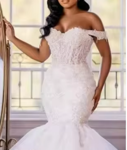 Robes de mariée S0347G 2026, livraison directe, élégante, en dentelle, avec une grande traîne, style bohème, taille cintrée, chapelle, vente chaude - Product Image 1