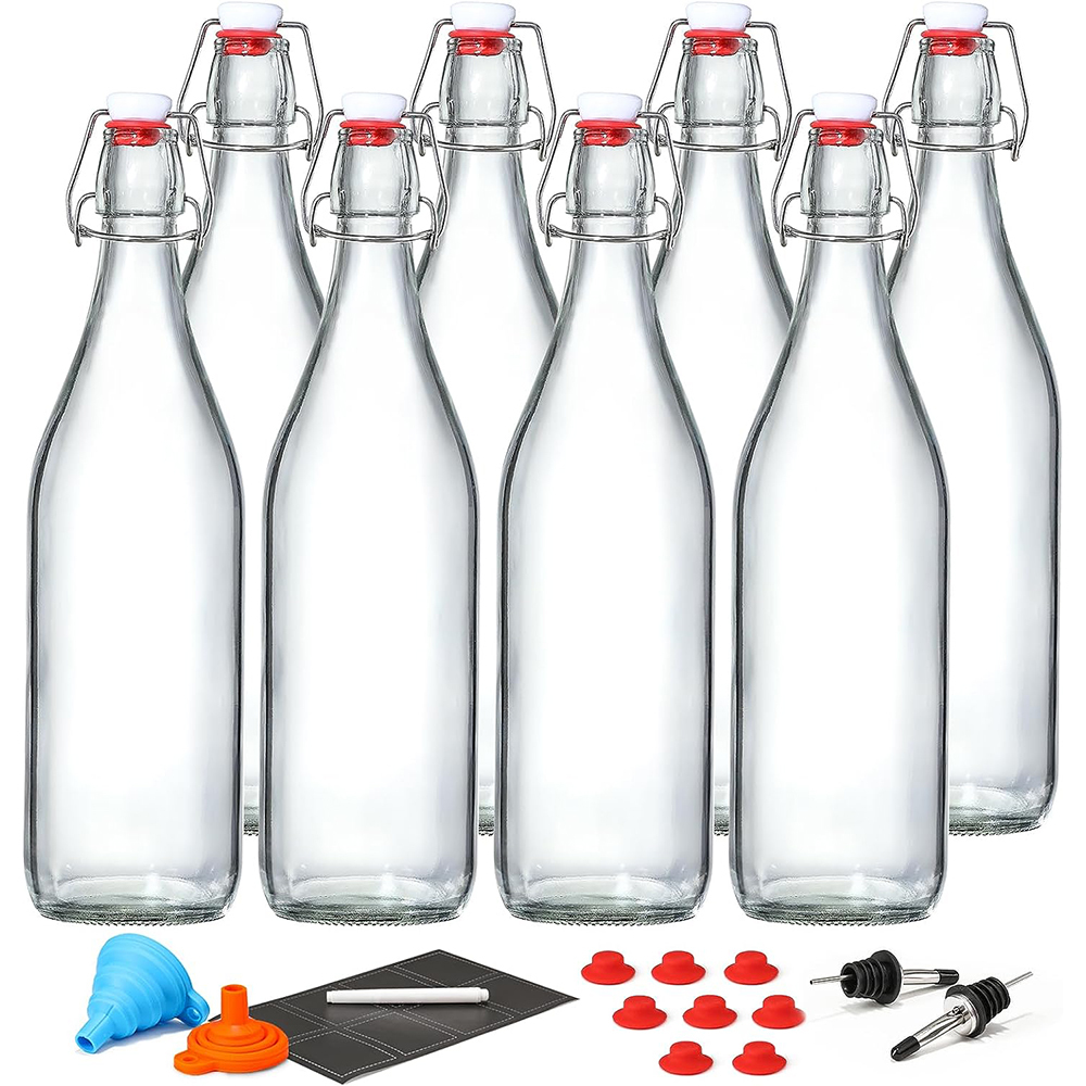 GBKDQQ 2 Stück Glasflaschen Mit Deckel – 1 Liter, Bügelflasche Mit Schraubverschluss – Für Smoothie, Kombucha, Sirupe & Getränke Glasflaschen Mit Deckel 1 Liter