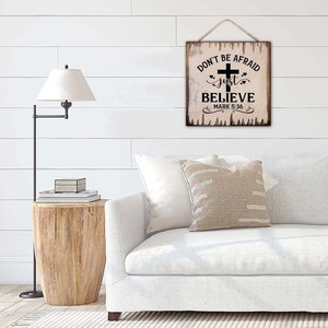 Don't Be Afraid Just Believe Wreath Sign for Front Door Circle for Wreaths Rustic Mark 5:36 Scripture Wooden Round Home Decor - Product Image 5