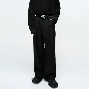 2024 Hong Kong High-End Style Men's Loose Wide Leg Trousers with Relaxed & Lazy Feeling-Trend Setting Design