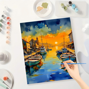 Kit <span class=keywords><strong>de</strong></span> peinture par numéros <span class=keywords><strong>de</strong></span> <span class=keywords><strong>paysage</strong></span> <span class=keywords><strong>de</strong></span> <span class=keywords><strong>bord</strong></span> <span class=keywords><strong>de</strong></span> <span class=keywords><strong>mer</strong></span> pour adultes-Bateaux portuaires <span class=keywords><strong>de</strong></span> bricolage au coucher du soleil 16x20 pouces, cadeaux d'art côtier sans cadre - Product Image 3