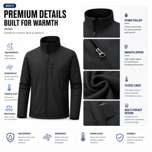 OEM Men 90% Polyester 10% Spandex Softshell <strong>Fleece</strong> <strong>Lined</strong> Men's Windbreaker Windproof Plus Size Sports Outdoor Windbreaker <strong>Jacket</strong> - Product Image 3