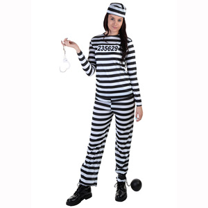 Costume d'Halloween Cos Couple Hommes Et Femmes Prison Uniforme Guantanamo Prisonnier Noir Et Blanc Rayures Adulte Costume D'Halloween - Product Image 3