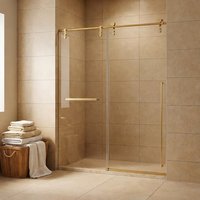 Porte de douche coulissante sans cadre en verre trempé 8mm 10mm, nickel brossé, chrome, noir mat, or, acier inoxydable, pour extérieur d'hôtel