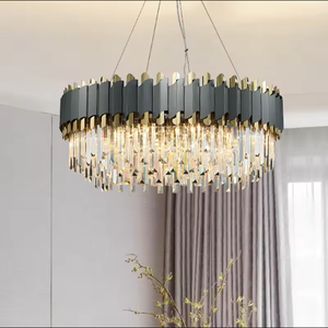 Wholesale Modern Luxury K9 Crystal Gold LED Pendant Light High Ceiling Decor for Hotel <b>Living</b> <b>Room</b> Kitchen Adjustable Height - Product Image 5