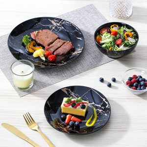 New Arrival Luxury Plates and Bowls 12 Pieces <b>Dinnerware</b> <b>Sets</b> Black and Gold Dish <b>Set</b> Gold Splash Dishware <b>Sets</b> - Product Image 4