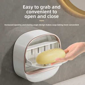 Luxury <strong>Soap</strong> <strong>Holder</strong> with Cover Draining <strong>Soap</strong> Dish Punch-Free Wall Mount Bathroom Storage Shelf Wholesale BPA Free - Product Image 3