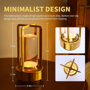 Lámpara de Mesa LED Inalámbrica, Lámparas de Escritorio Metálicas Retro de Bar, Lámpara Nocturna Recargable con Atenuación Táctil, Decoración para Restaurante, Dormitorio, Hogar y Exteriores - Product Image 5