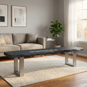 Banc en bois massif moderne, écologique et durable, avec pieds en métal, 4 places, personnalisable, table de siège pour restaurant extérieur, maison, bureau - Product Image 2