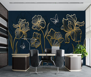 Mural de Pared Floral Dorado de Lujo, Diseño de Líneas en Relieve, Papel Tapiz <span class=keywords><strong>Azul</strong></span> Marino, Papel Tapiz 3D para el Hogar - Product Image 2
