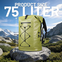 Sac étanche 75L, sac à dos étanche à fermeture par enroulement, sac étanche robuste, sac de randonnée rembourré pour kayak, bateau, voyage, camping, plage