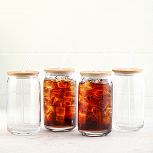 4個入りガラス製タンブラーセット、竹製蓋とガラス製ストロー付き |   再利用可能なアイスコーヒーカップ（冷たい飲み物用） - Product Image 2