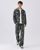 Ensemble veste et pantalon en jean jacquard délavé, brodé, vintage, respirant et décontracté MENGTU, multi-poches