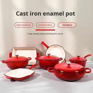 <strong>Enamel</strong> Cast Iron Seven-piece Pot Set Uncoated Non-stick Multi-function Stew Pot <strong>Frying</strong> <strong>Pan</strong> Modern Design Universal Stove - Product Image 1