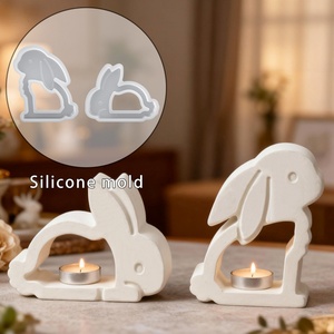 Moule en silicone DIY pour bougeoir creux Lapin de Pâques, décoration en plâtre, moderne et simple - Product Image 2