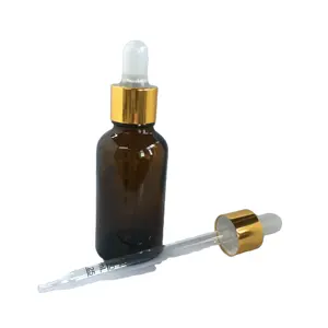 ड्रॉपर 50ml आवश्यक तेल कांच की बोतल और सोने की टोपी के साथ स्पष्ट रबर चूची ग्लास या सिलिकॉन स्क्रीन प्रिंटिंग व्यक्तिगत देखभाल