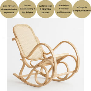 Chaise à bascule en bois courbé avec dossier en rotin, cadre en bois massif et design incurvé élégant Vente en gros directe d'usine - Product Image 5