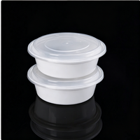 Boîtes à lunch rondes jetables en plastique, compatibles micro-ondes, étanches, empilables, avec couvercle transparent, 500/750/1000 ml