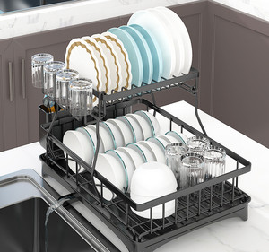 Escurridor de platos de acero negro de 2 niveles Producto para el hogar y la <span class=keywords><strong>cocina</strong></span> para platos y cuencos Estación de secado de doble estante - Product Image 4