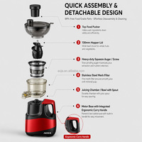 Extracteur de jus lent domestique avec goulotte d'alimentation large de 130 mm, moteur DC 250W, rendement élevé de 75% en jus, couvercle en maille d'acier inoxydable, facile à nettoyer