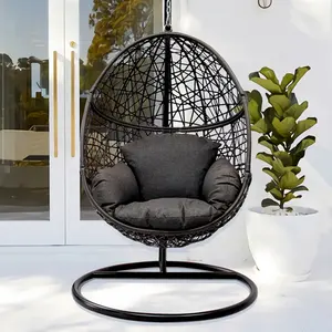 KD Design Foldable Modern Wicker Patio Balcony Furniture Outdoor Garden PE Rattan Egg Swing Hanging Seat Chair