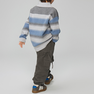 Suéter a Rayas Versátil para Niños, Otoño 2026, Ropa Infantil Nueva, Camisa de Punto con Cuello Polo Informal para Niños Grandes - Product Image 3