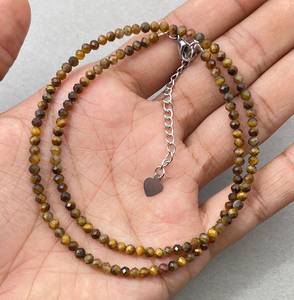 Gargantilla de Cuentas de Ojo de Tigre, Joyería Delicada con Piedras Preciosas, Cuentas Microfacetadas, Collar de Cristal, Joyería Minimalista, Collar con Piedras Preciosas Pequeñas - Product Image 5