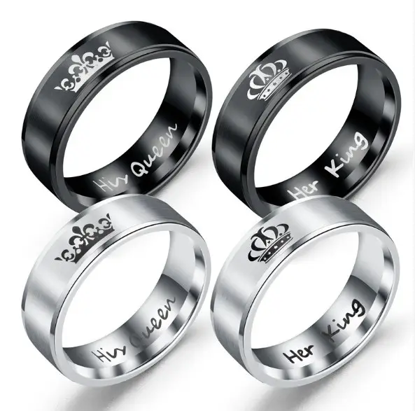 Stainless crown engagement wedding ring king and queen rings