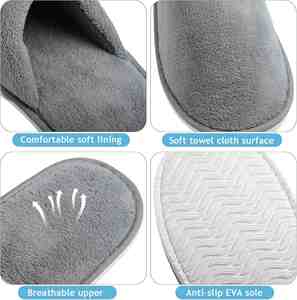 Pantuflas de Spa de Lujo al por Mayor, de Tela Gris de Alta Calidad, con Logotipo Personalizado, Portátiles, Ligeras, Antideslizantes, para Uso en Hoteles - Product Image 3