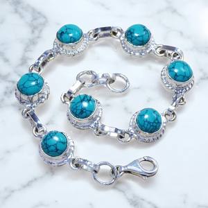 Pulsera de piedras preciosas turquesa, joyería hecha a mano de Plata de Ley 925, diseño fino para mujer, regalo, pulsera al por mayor a granel - Product Image 1