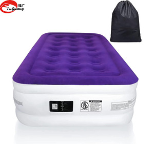 Environmental flocking PVC inflatable high bed coils pull belt inflatable high bed mattress with built-in air pump mattress