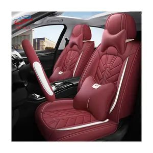 Qiyu Factory 1 Juego de funda de asiento de coche transpirable de lujo de cuero, almohadillas impermeables universales bordadas, funda para volante