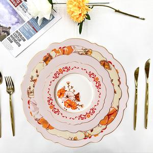 Pastel Pink Ceramic <b>Dinnerware</b> Set Round Pattern Restaurant Charger Plates for Weddings and Special Occasions - Product Image 2
