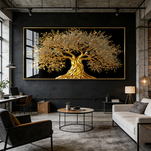 Nouvelle conception Décoration murale pour la maison Art mural pour hôtel Salon Peinture sur porcelaine cristal diamant Paysage d'<span class=keywords><strong>arbre</strong></span> doré Personnalisée en usine - Product Image 1