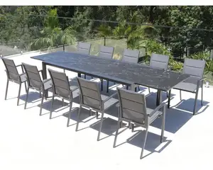 Luxury Extension Furniture Sets Aluminium Frame Ceramic Top Extendable Top with Chairs Set Outdoor Table