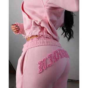 Conjunto de Roupa Esportiva Feminina de Duas Peças com Bordado de Alta Qualidade Moletom com Zíper e Calças de Moletom para Mulheres - Product Image 3